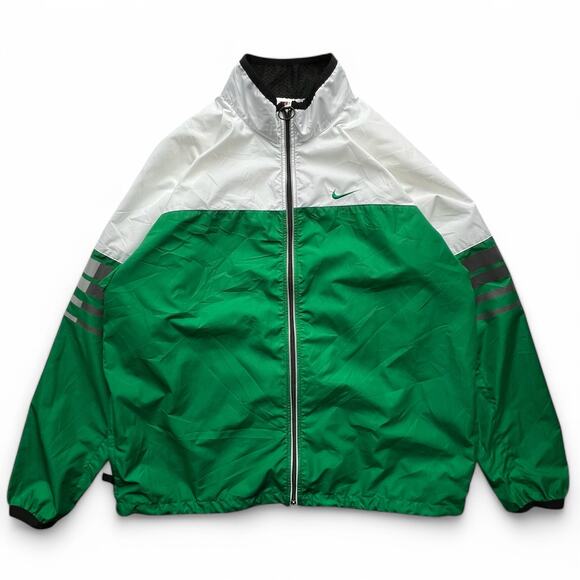 Vintage 90s Nike Windbreaker Zip Jacket White Green Swoosh Oversized Clima Fit